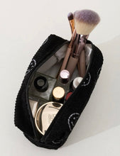 Load image into Gallery viewer, Black Corduroy Velour Smile Makeup/Toiletry Bag
