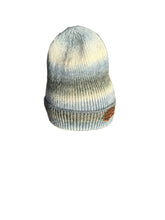 Load image into Gallery viewer, Blue, White, and Grey Ombre Knit Beanie W/ Leather Patch
