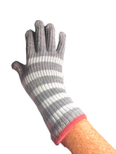 Load image into Gallery viewer, Grey and White Knitted Stripped Gloves W/ Touch Screen Capability
