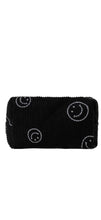 Load image into Gallery viewer, Black Corduroy Velour Smile Makeup/Toiletry Bag
