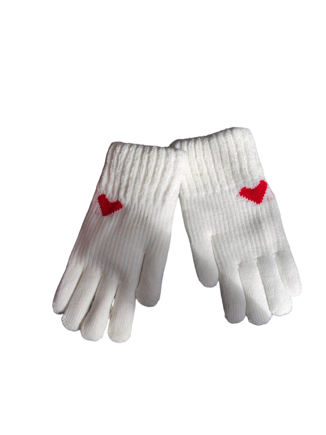 Cream Knitted Gloves W/ Red Hearts