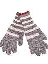 Load image into Gallery viewer, Grey and White Knitted Stripped Gloves W/ Touch Screen Capability
