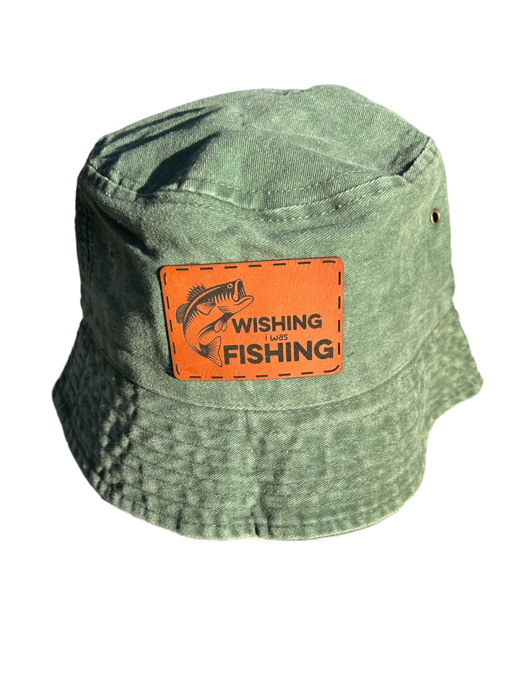 100% Cotton Green Fishing Bucket Hats W/ Leather Patches
