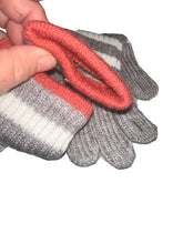 Load image into Gallery viewer, Grey and White Knitted Stripped Gloves W/ Touch Screen Capability
