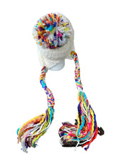 Load image into Gallery viewer, White Knitted Colorful Braided Winter Hat
