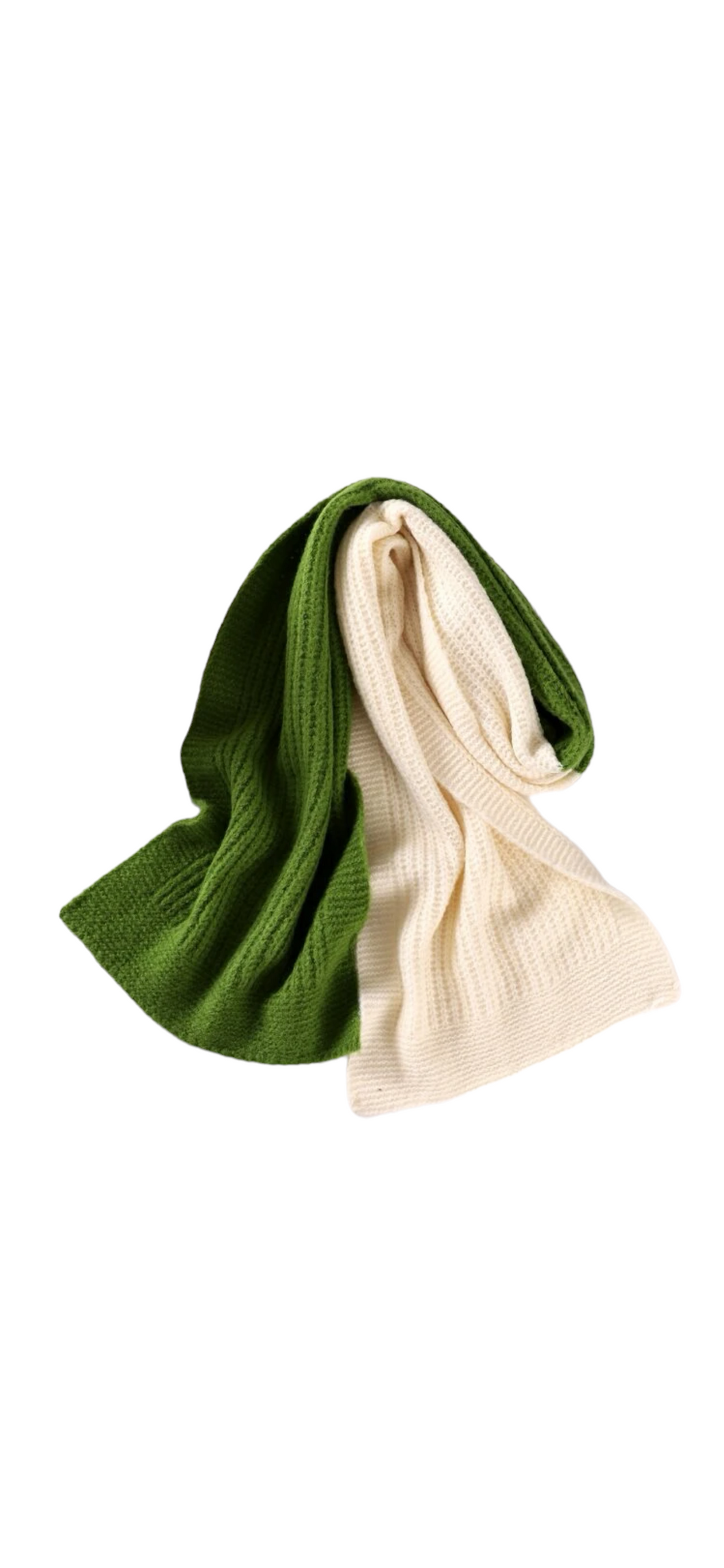 Chunky & Big Color Block Green and Cream Scarf