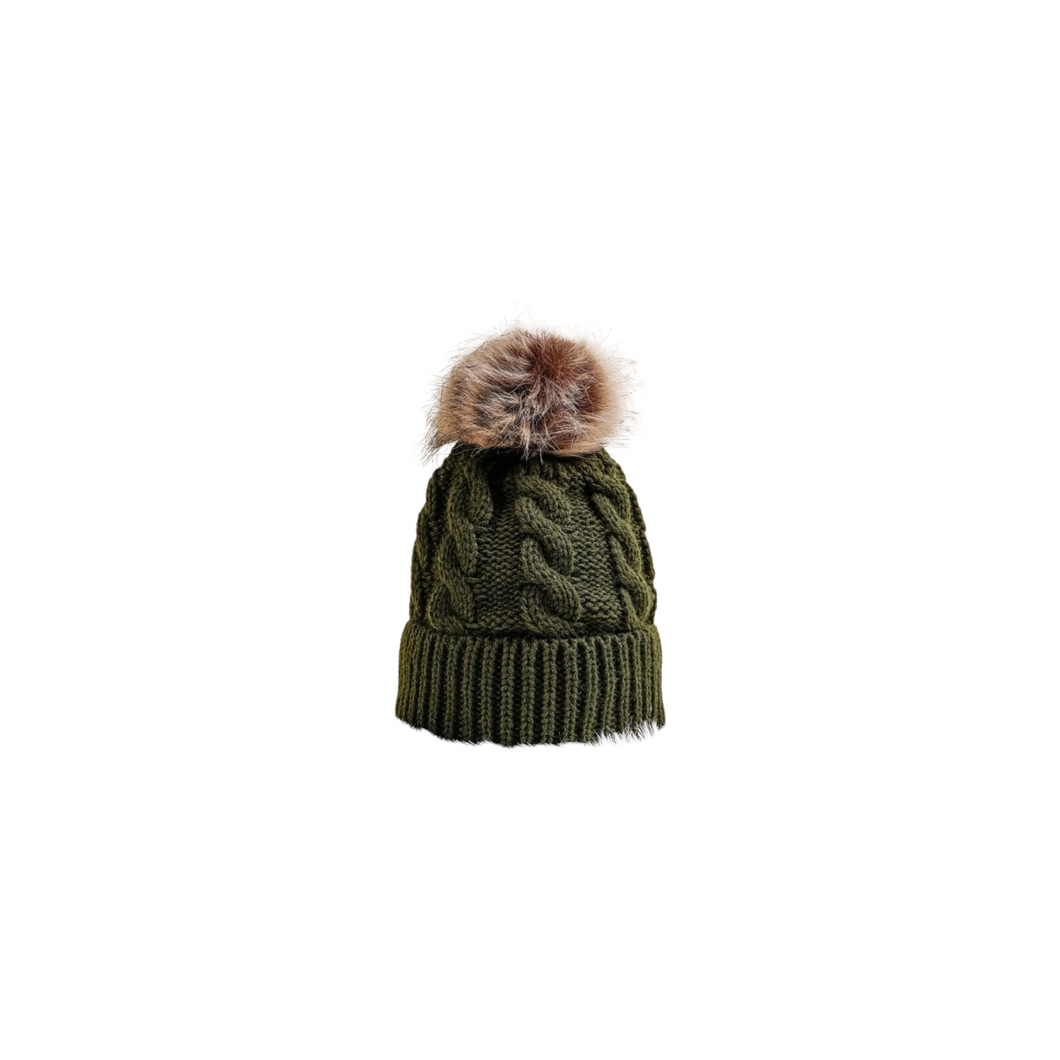 Olive Green Cable Knit Beanie